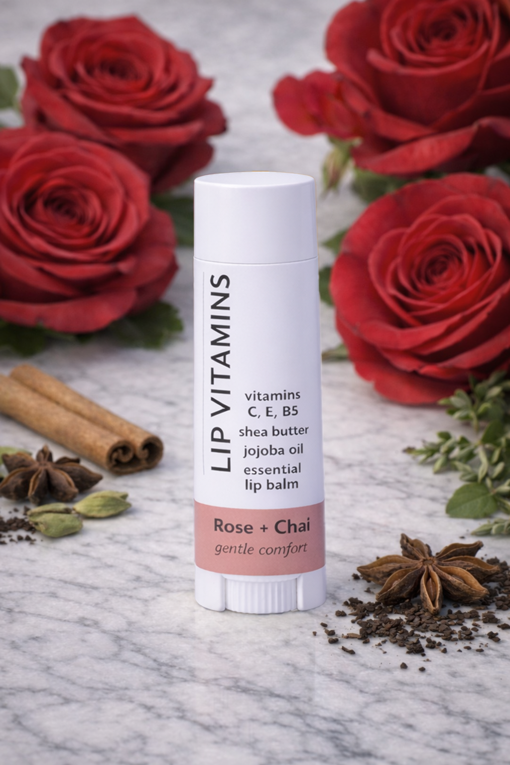 Lip Vitamins Essential Lip Balm – Rose + Chai – Gentle Comfort