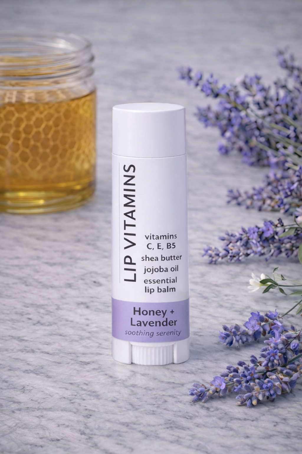 Lip Vitamins Essential Lip Balm – Honey + Lavender – Soothing Serenity