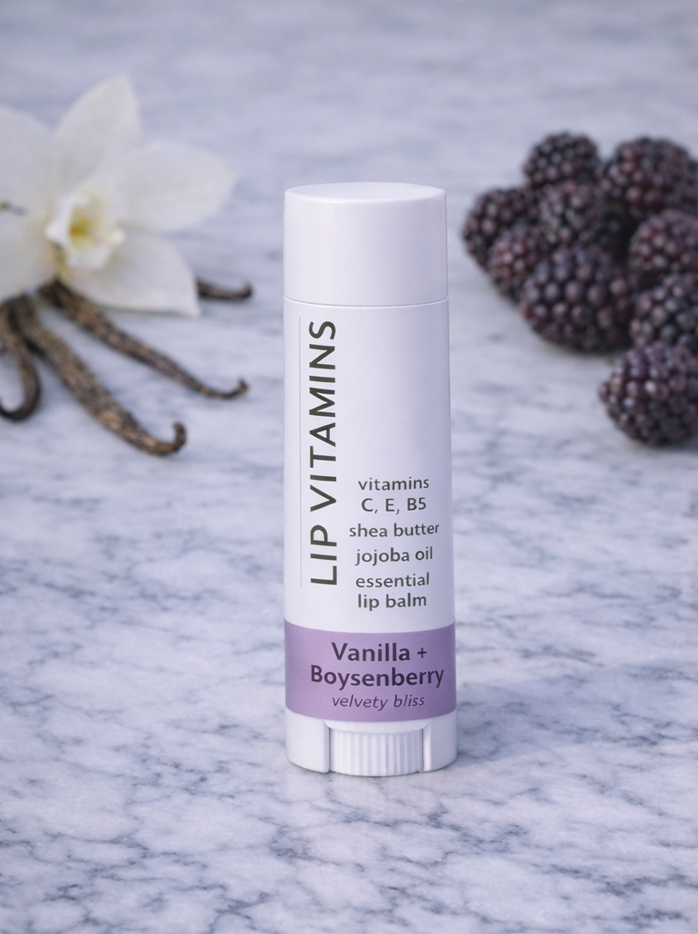Lip Vitamins Essential Lip Balm – Vanilla + Boysenberry – Velvety Bliss
